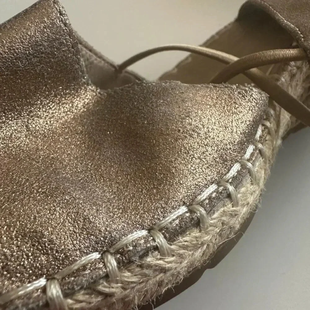 Eileen Fisher‎ Agnes Espadrille Wedge Sandal Women's 8.5 Gold Metallic System